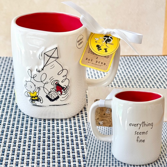 Peanuts + Rae Dunn Charlie Brown EVERYTHING SEEMS FINE Double Sided Mug NEW!! - Picture 1 of 4